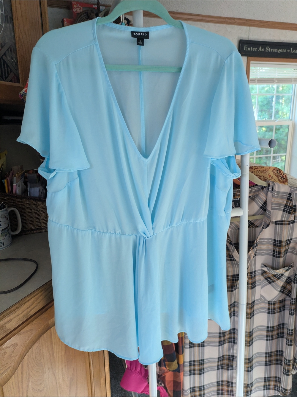 torrid Light Blue V-Neck Tie-Front Flutter Sleeve Blouse